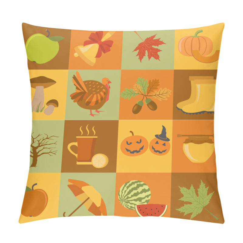 Personality  Autumn Icon Set. Halloween And Thanksgiving Day. Flat Design Pillow Covers