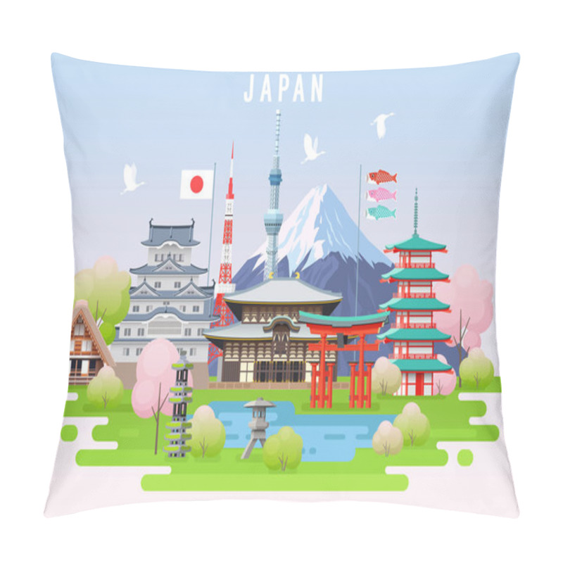 Personality  Japan Spring Travel Infographic. Pillow Covers