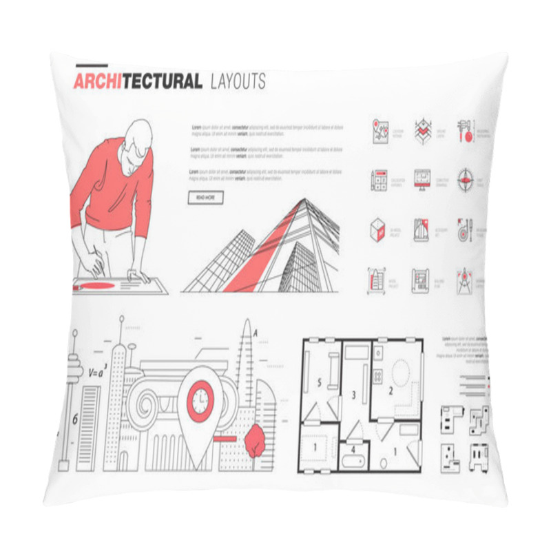 Personality  Architectural Layouts In Trendy Polygonal  Line Composition Pillow Covers