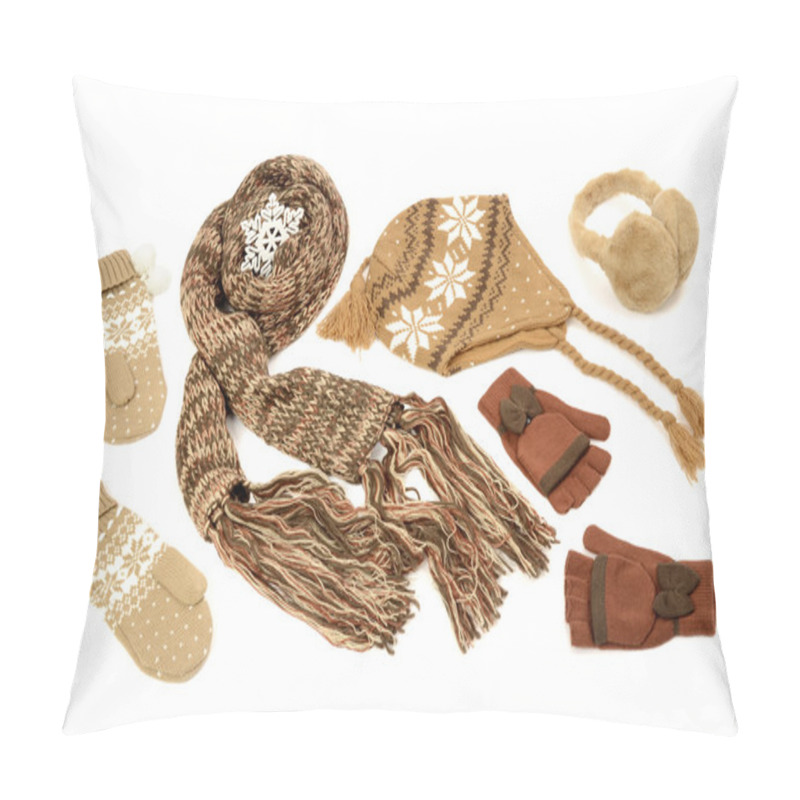 Personality  Brown Winter Accessories Isolated On White Background. Pillow Covers