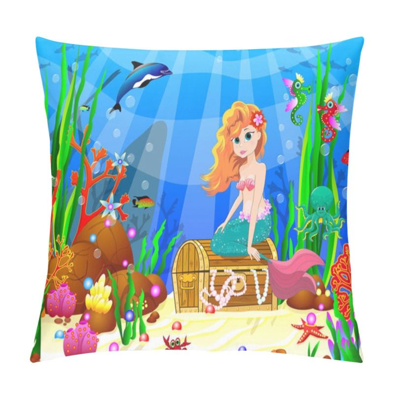 Personality  Little Mermaid Among The Inhabitants Of The Underwater World 1 Pillow Covers