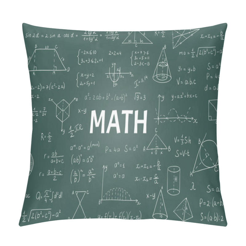 Personality  Doodle Math Blackboard. Mathematical Theory Formulas And Equations, Hand Drawn School Education Graphs. Vector Geometry Signs Pillow Covers