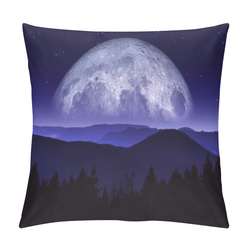 Personality  Fantasy Illustration Of Moon Or Planet Rising Over Mountain Range At Night. Science Fiction Scenery. Original Artwork With Mixed Medias. Pillow Covers