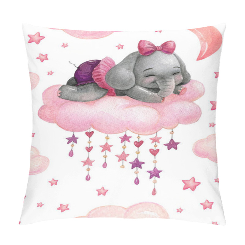 Personality  Watercolor Elephant Card. Sleeping Elephant Girl, Good Night Illustration,  First Birthday, Nursery Print, Baby Shower Invitation, Little Elephant Girl Pillow Covers