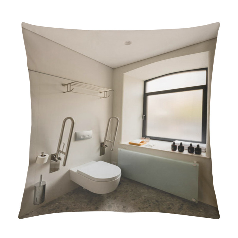 Personality  Interior Of White Bathroom With Toilet For Disabled People In Hotel  Pillow Covers