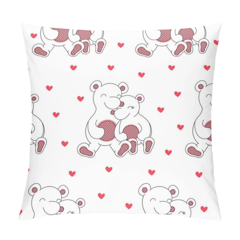 Personality  Seamless Background Of Bears And Hearts Pillow Covers