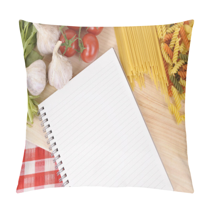 Personality  Pasta With Blank Recipe Book And Red Check Tablecloth Pillow Covers