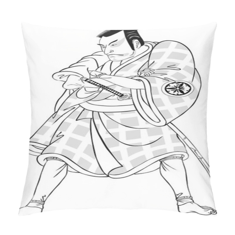 Personality   Ukiyo-e Kabuki Actor 26 Black And White Pillow Covers