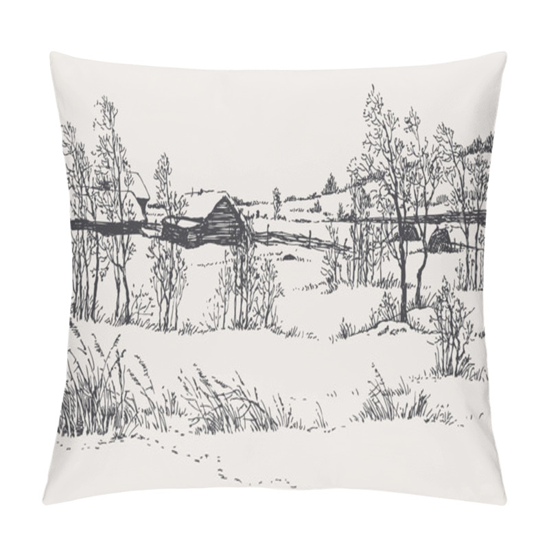 Personality  Vector Winter Landscape. A Cold Wind Over The Village Pillow Covers