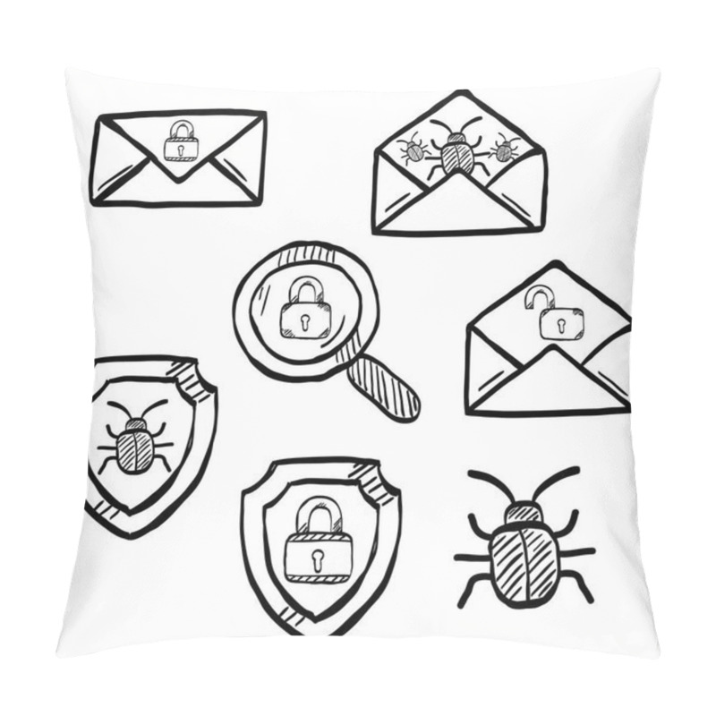 Personality  Malware And Virus Vector Doodle, Internet Security Icons Pillow Covers