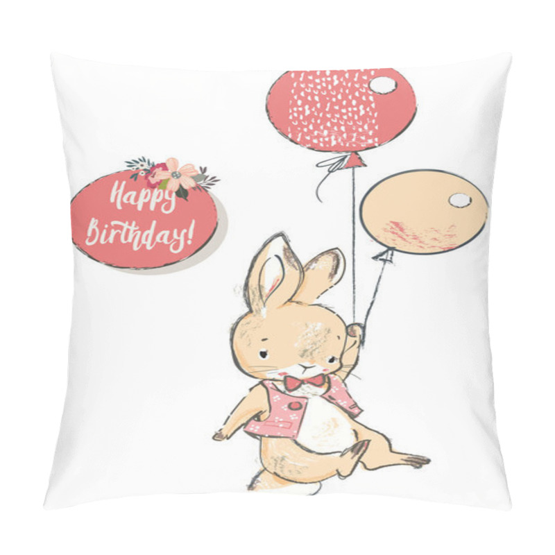 Personality  Cute Hare With Balloons Pillow Covers