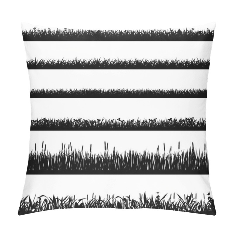 Personality  Grass Border Silhouettes. Black Grass Silhouettes, Natural Environment Herb Borders, Grass Panorama. Landscape Lawn Elements Isolated Symbols Set Pillow Covers