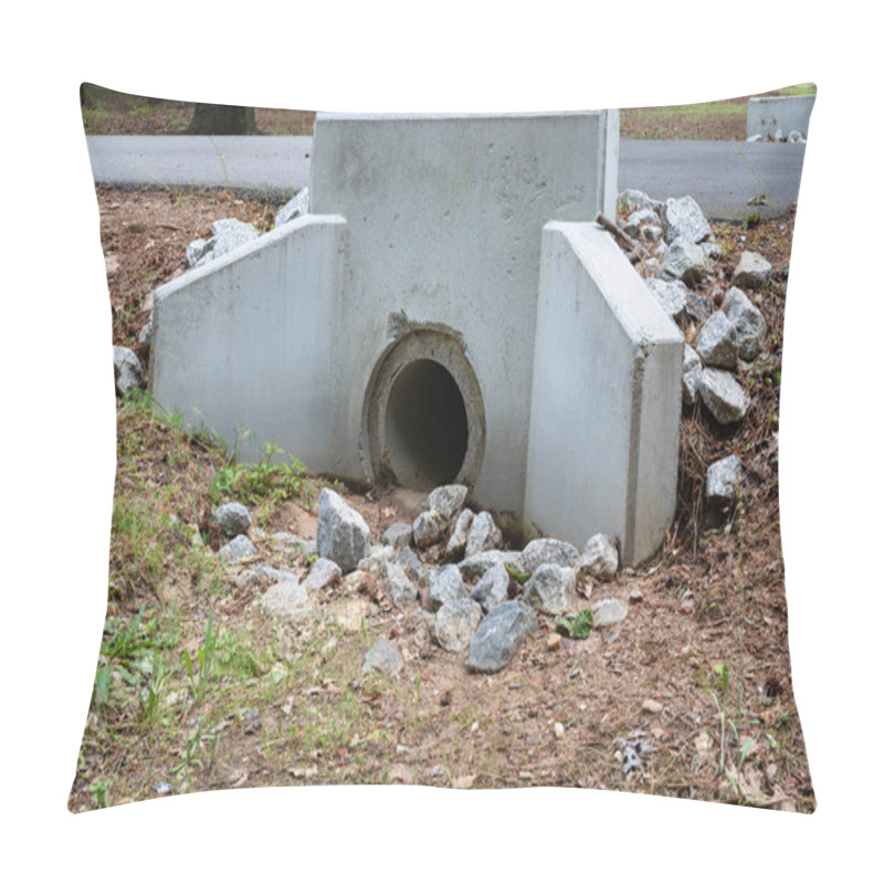 Personality  Precast Concrete Headwall For Pipe Running Under A Roadway, Rainwater Runoff Culvert, Horizontal Aspect Pillow Covers