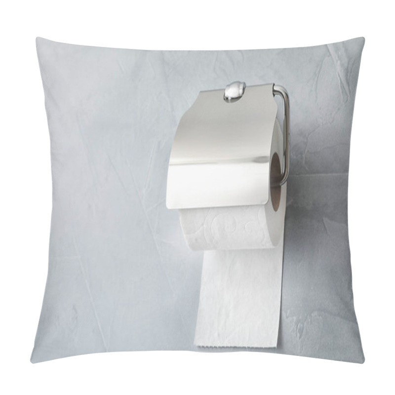 Personality  Holder With Toilet Paper Roll On Gray Background. Space For Text Pillow Covers