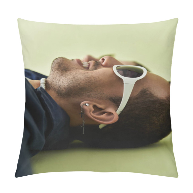 Personality  A Man Lounges On The Ground In Sunglasses, Basking In The Sunlight. Pillow Covers