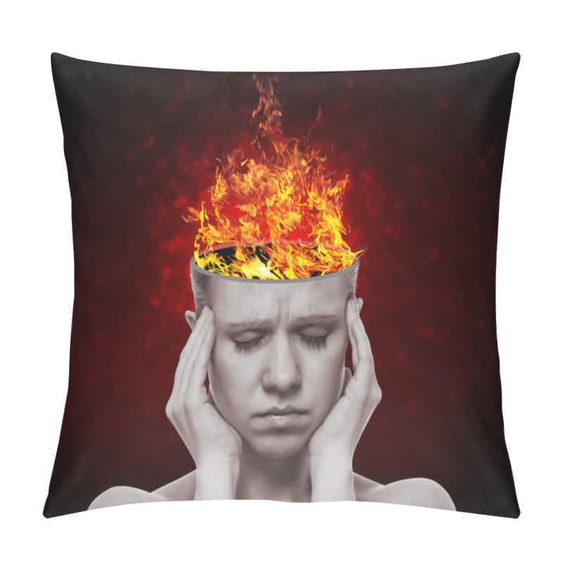 Personality  Concept, An Idea. Head Of Woman With A Flame Of Fire Pillow Covers