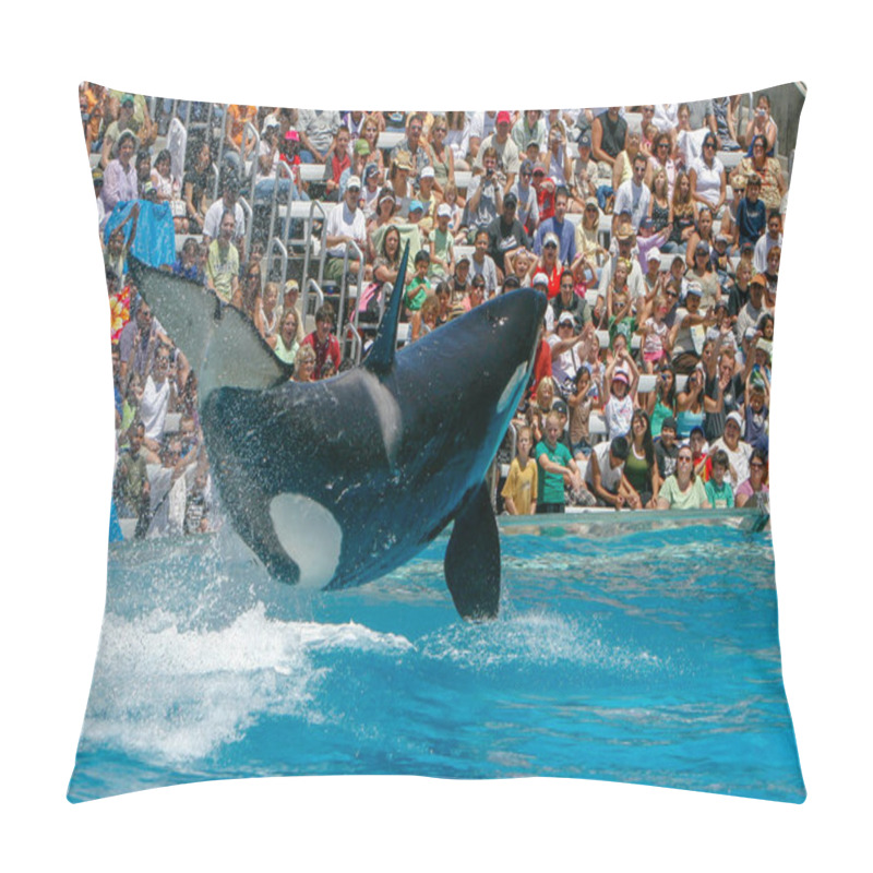 Personality  San Diego, CA/USA. June 25, 2007. Killer Whales Show In Sea World,. Sea World Is An Animal Theme Park, Oceanarium, And Marine Mammal Park. Pillow Covers