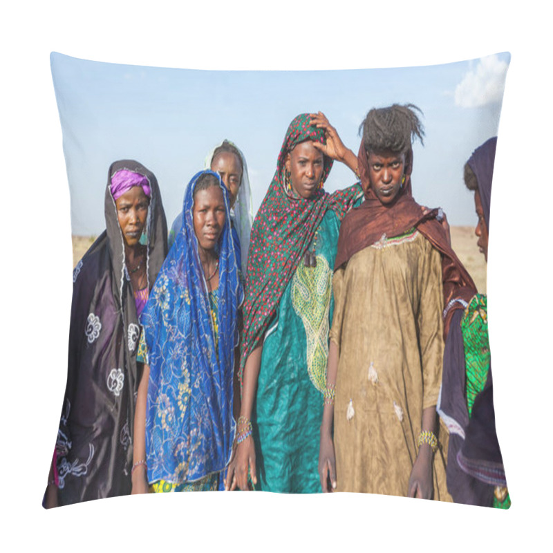 Personality  Fulani Bororo Tribe Women On Nomad Festival In Sahara Desert Pillow Covers