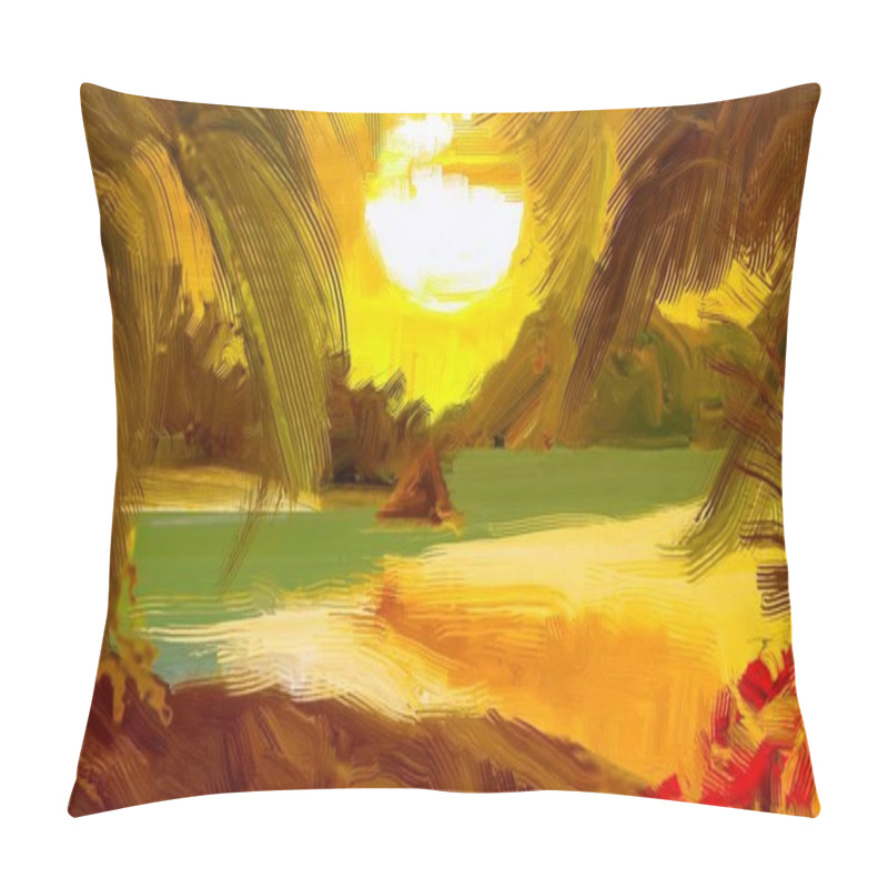 Personality  Tropical Beach In The Sunset On Background Pillow Covers