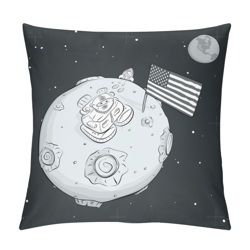 Personality  Astronaut Whith Flag USA On The Moon BW Pillow Covers