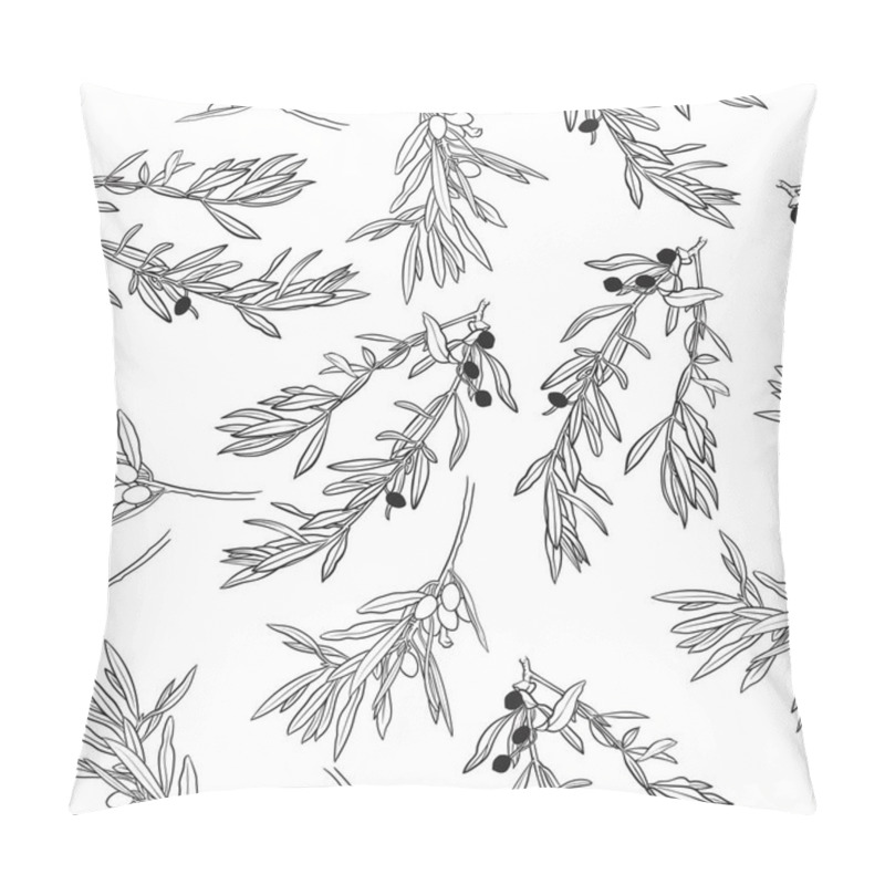 Personality  Seamless Pattern Olives And Olive Branch With Leaves On White,Hand Drawn Vector Pillow Covers