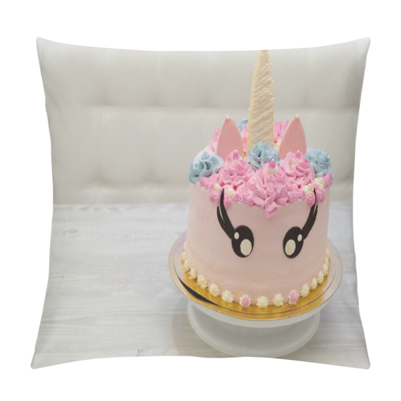 Personality  Birthday Cake In The Form Of A Pink Unicorn Cat. Sweet Cute Cake Pillow Covers