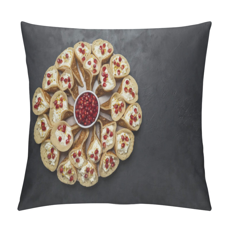 Personality  Pomegranate Qatayef Asafiri, Arabian Pancake. Pillow Covers