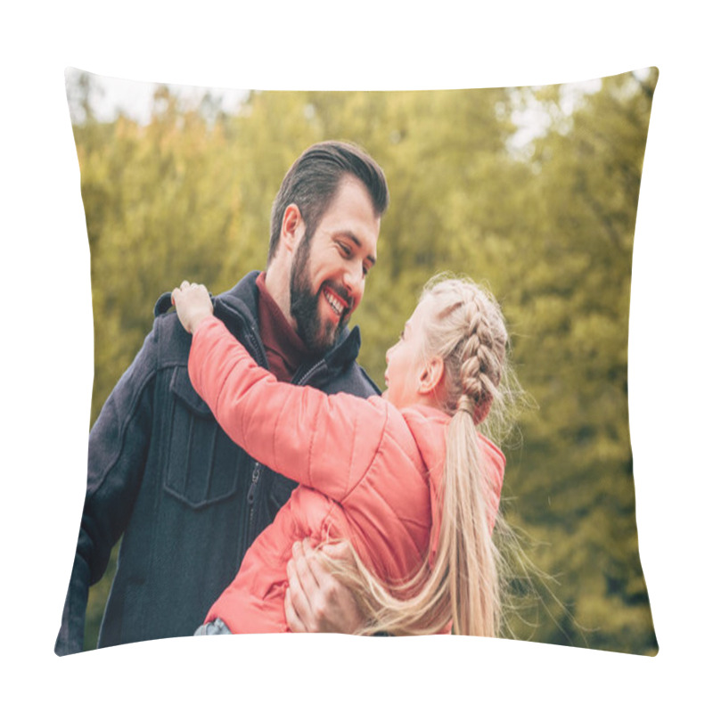 Personality  Father And Daughter Having Fun In Park Pillow Covers