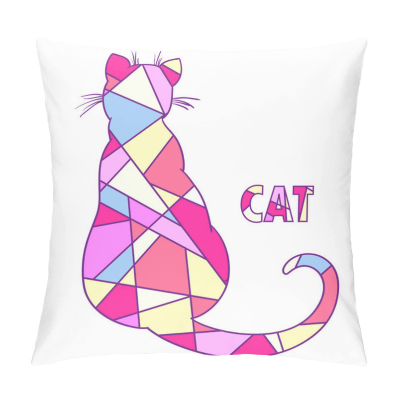 Personality  Cat On White. Hand Drawn Mosaic Animal With Tiled Patterns On Isolation Background. Design For Spiritual Relaxation For Adults. Doodle For Banners, Posters, T-shirts And Textiles Pillow Covers