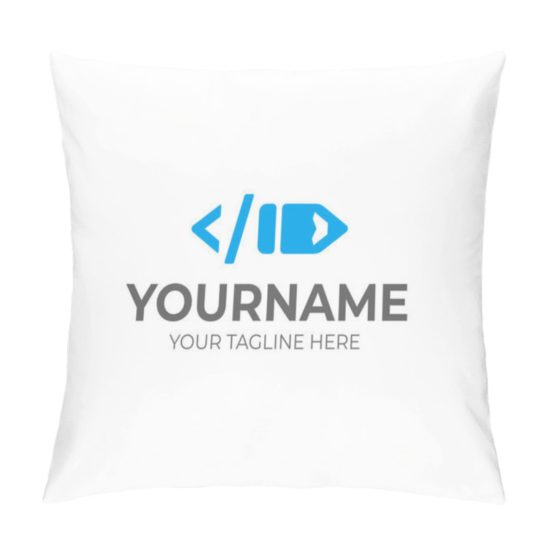 Personality  Developing Code Logo Design. Software Source Code Vector Design. Programming Code With Pencil Logotype Pillow Covers