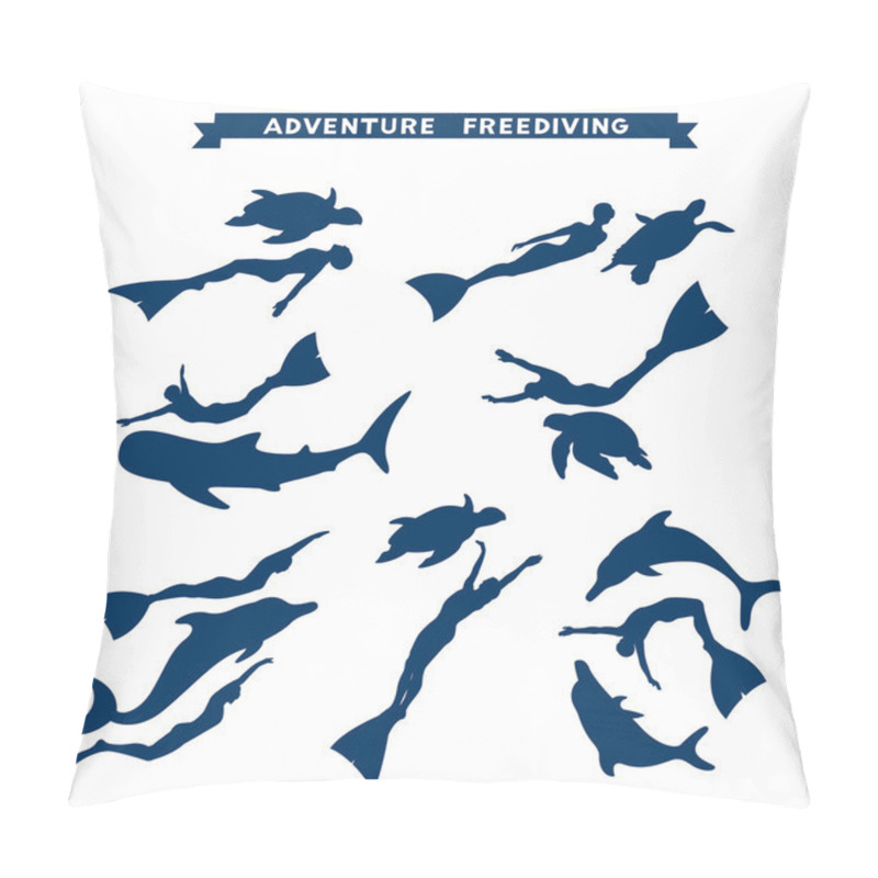 Personality  Adventure Freediving. Collection Of Free Divers And Animal. Pillow Covers