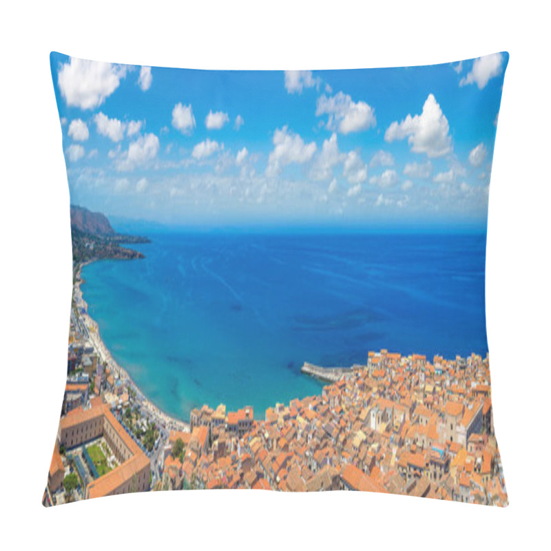 Personality  Aerial View Of Cefalu And Cathedral In Sicily, Italy In A Beautiful Summer Day Pillow Covers