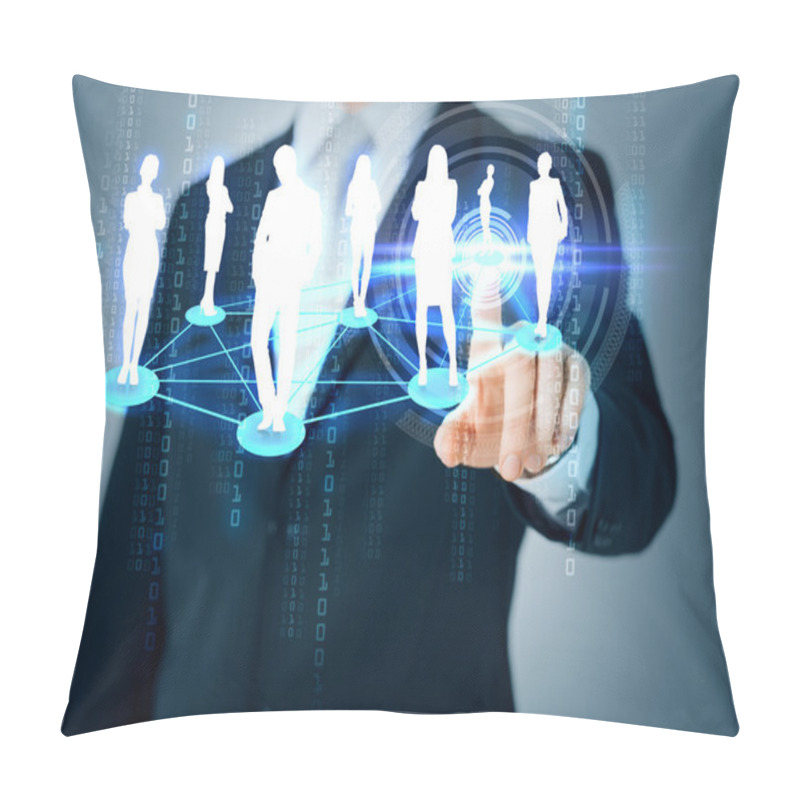 Personality  Man Hand Pointing At Social Or Business Network Pillow Covers