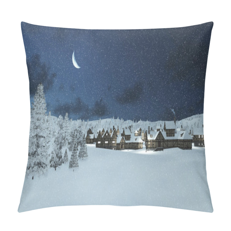 Personality  Snowbound Township And Fir Trees At Snowfall Night Pillow Covers