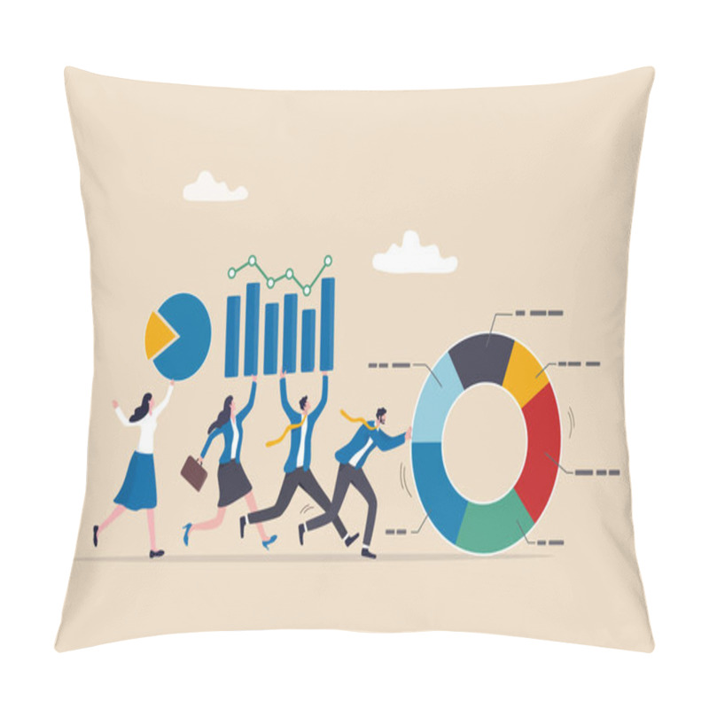 Personality  Data Driven Or Data Analysis, Chart And Graph Report, Analytics, Research And Optimization, Big Data Or Intelligence Information, Insight Concept, Business People Carrying Bar Graph And Pie Chart. Pillow Covers