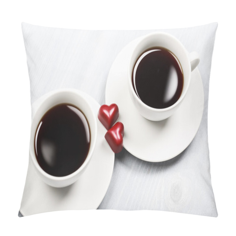 Personality  Two Cups Of Coffee And Heart Shaped Sweets Pillow Covers