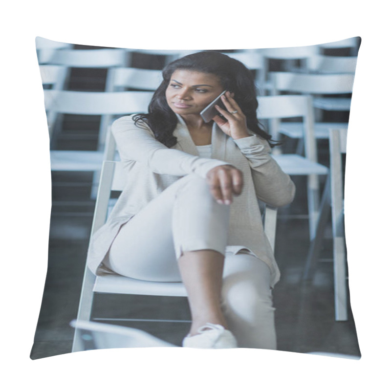 Personality  African American Woman Using Smartphone Pillow Covers