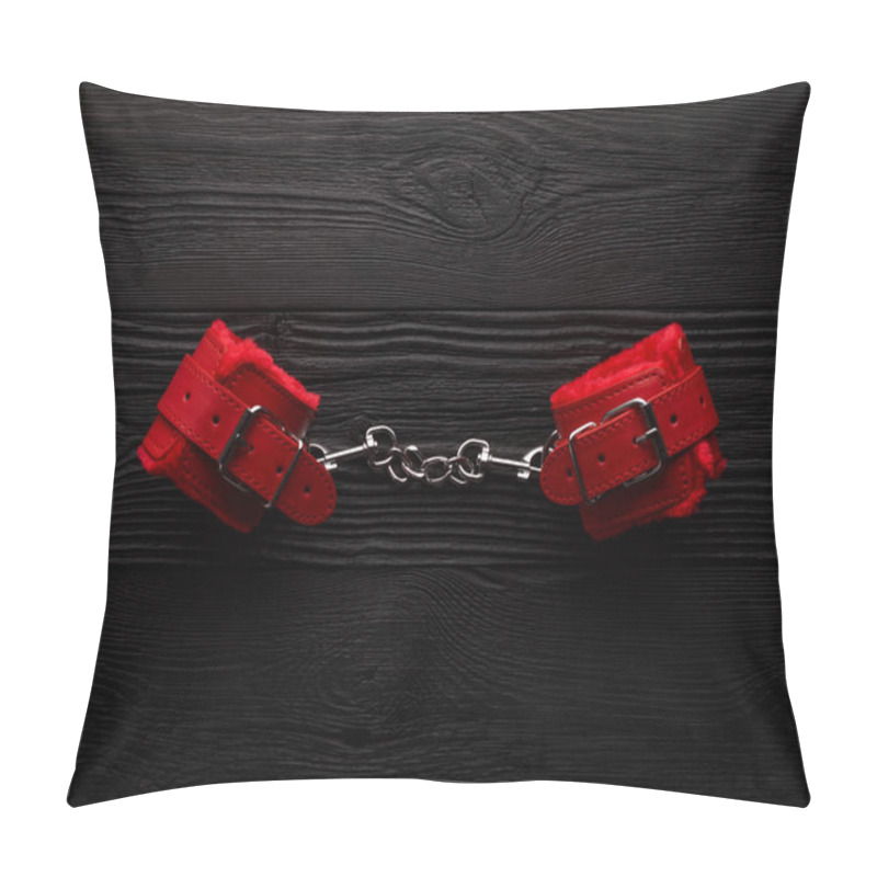 Personality  BDSM Background With Bright Red Fluffy Handcuffs And Rope For Tying Pillow Covers