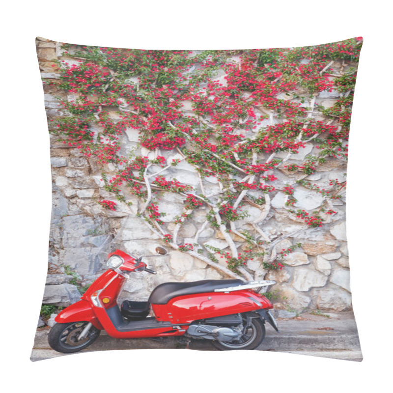 Personality  Red Scooter, Red Bougainvillea Plant Pillow Covers