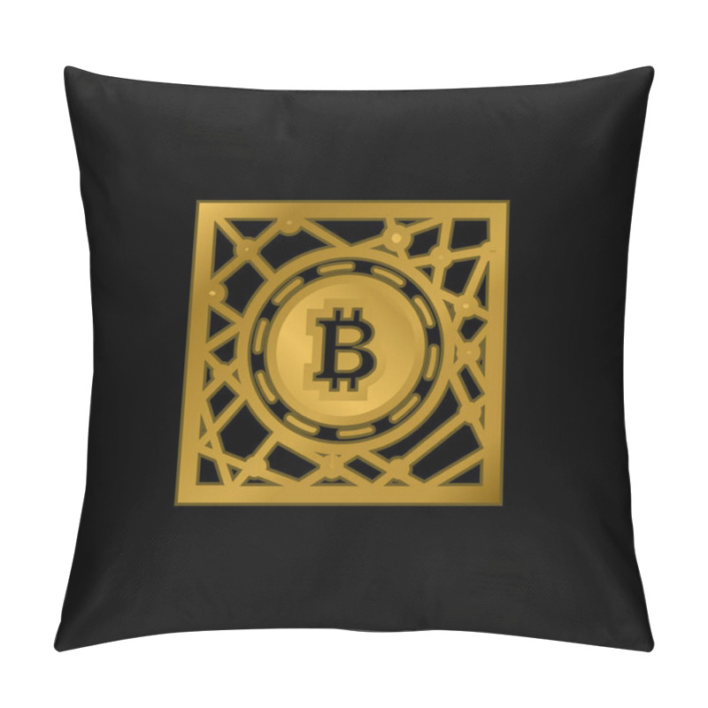 Personality  Bitcoin Digital Network Symbol Gold Plated Metalic Icon Or Logo Vector Pillow Covers