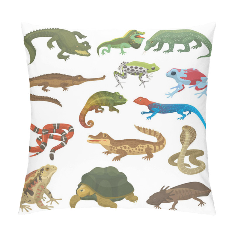 Personality  Vector Reptile Nature Lizard Animal Wildlife Wild Chameleon, Snake, Turtle, Crocodile Illustration Of Reptilian Isolated On White Background Green Amphibian Pillow Covers