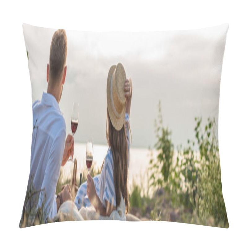 Personality  Horizontal Concept Of Couple Holding Glasses With Red Wine Outside  Pillow Covers