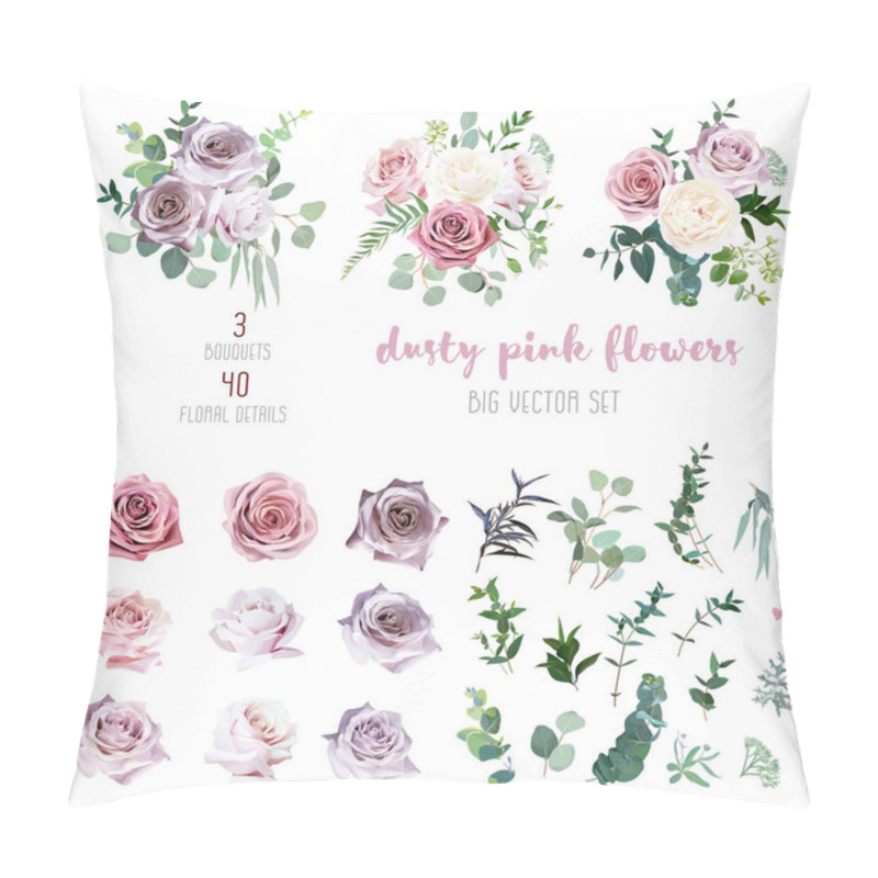 Personality  Dusty Pink And Mauve Antique Rose, Lavender And Pale Flowers, Eucalyptus Pillow Covers