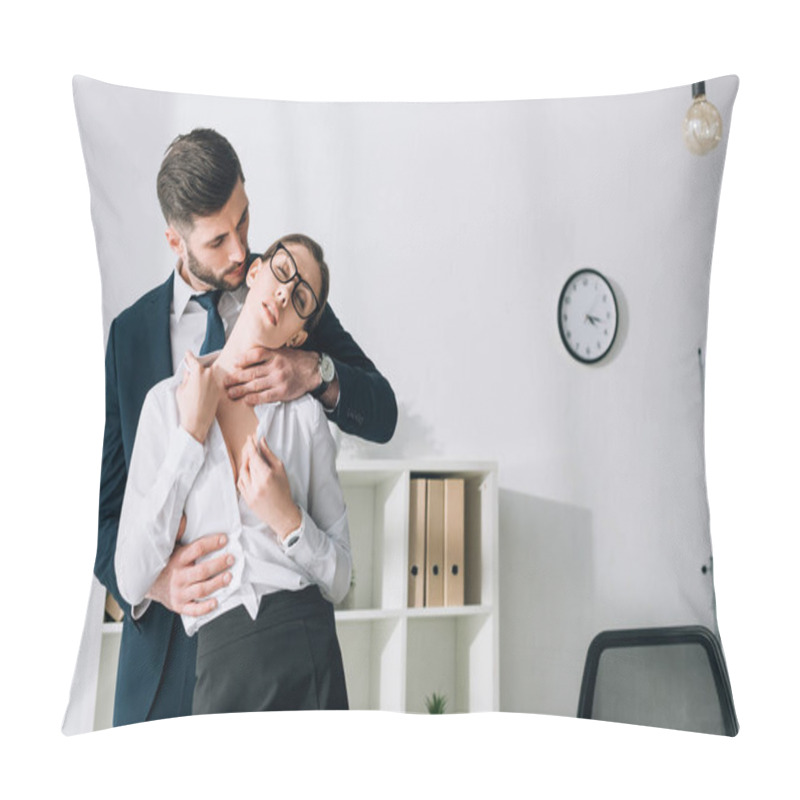 Personality  Handsome Businessman Hugging Sexy Secretary With Closed Eyes In Office  Pillow Covers