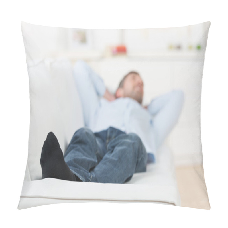 Personality  Man With Hands Behind Head Lying On Couch Pillow Covers