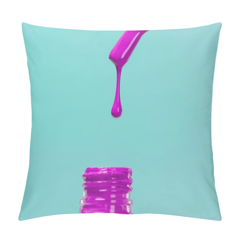 Personality  Nail Polish Pouring Down Into Bottle Isolated On Blue Pillow Covers