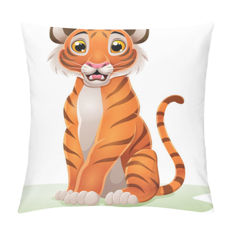 Personality  Vector Illustration Of Cartoon Tiger Sitting In The Grass Pillow Covers