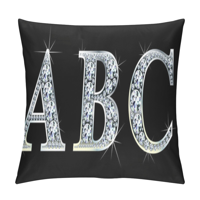 Personality  Diamond Alphabet Letters. Stunning Beautiful ABC Jewelry Set In Gems And Silver. Vector Eps10 Illustration. Pillow Covers