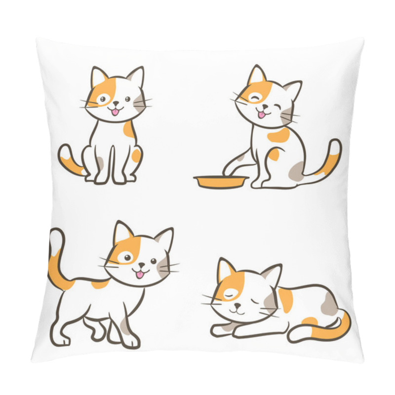 Personality  Cute Cat In Various Poses. Cartoon Kitten Dreaming, Standing, Sitting, Walking, Resting, Playing With A Plate. Set Of Orange And White Kitty. Vector Illustration Pillow Covers