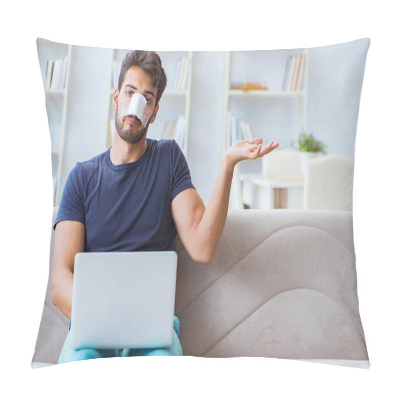 Personality  Young Man Recovering Healing At Home After Plastic Surgery Nose Pillow Covers